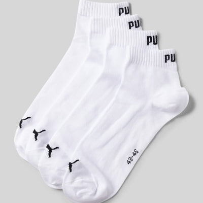 PUMA Men's White Logo 4-Pack Cotton Blend Ankle Socks