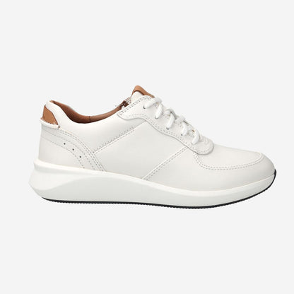 Clarks Un Rio Sprint Women's White Smooth Leather Lightweight Casual Sneakers