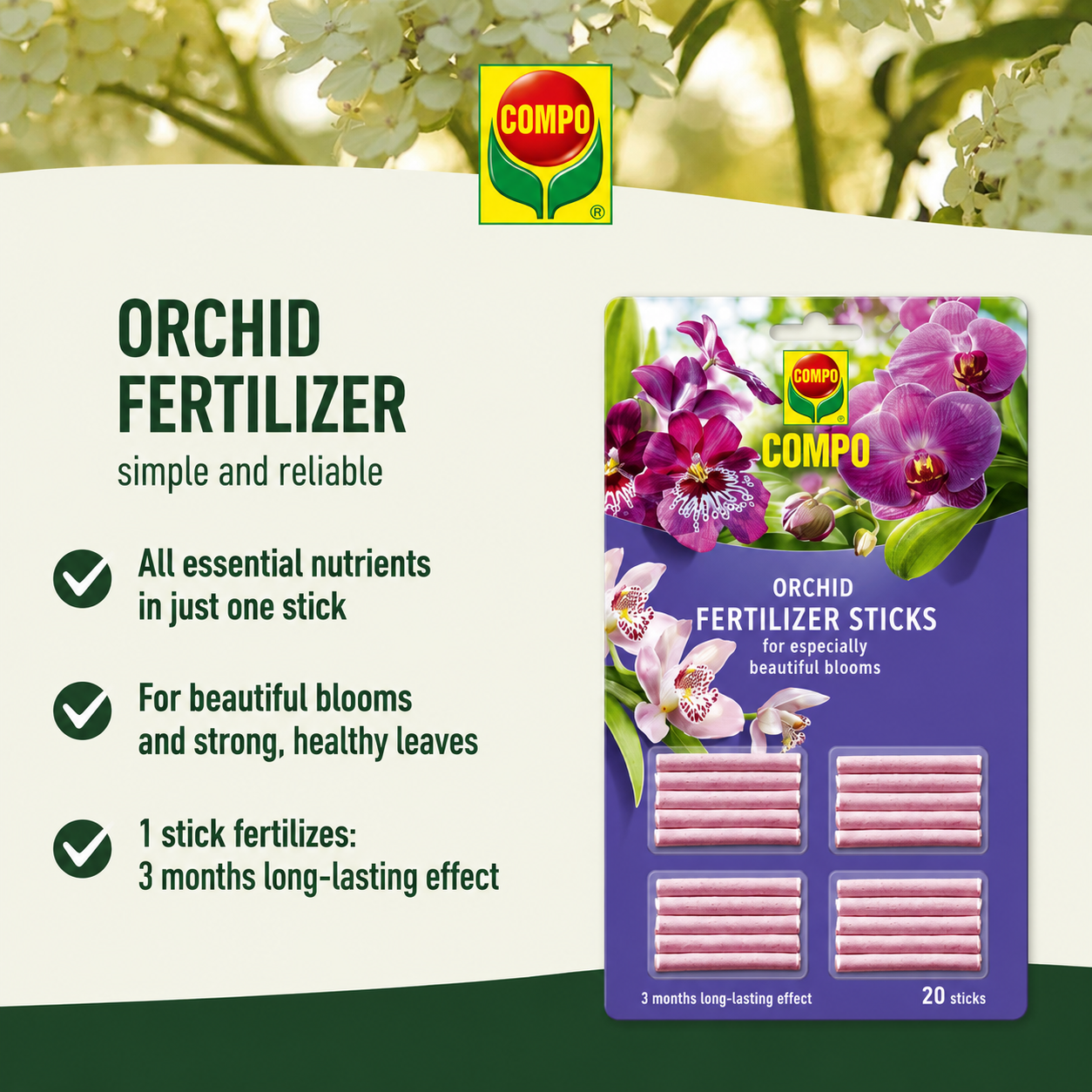 Compo Orchid Fertilizer Sticks 20-Pack Long-Lasting Mineral Nutrient