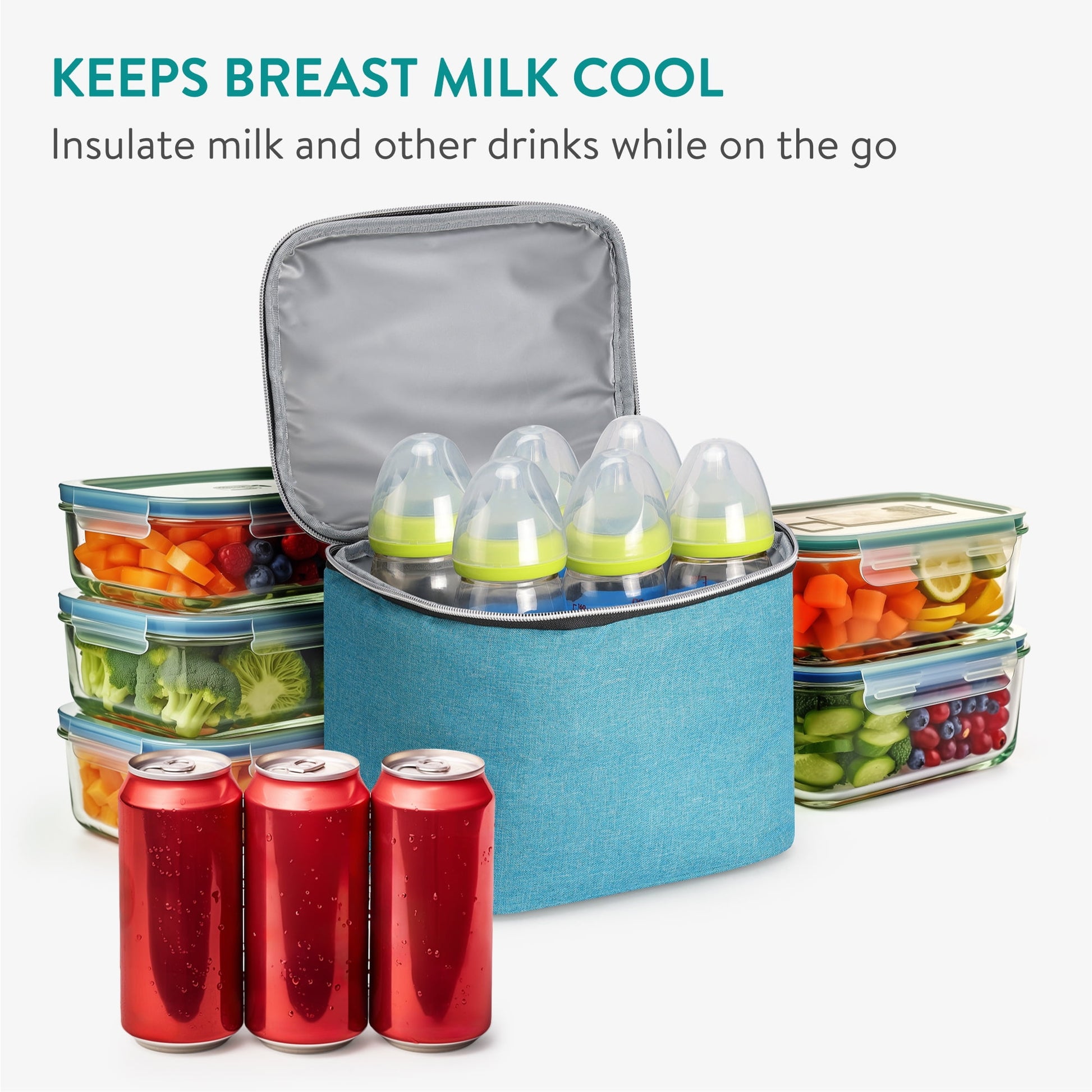 Navaris Turquoise Insulated Cooler Bag for Baby Bottles, Beverages, Breastmilk with Ice Pack