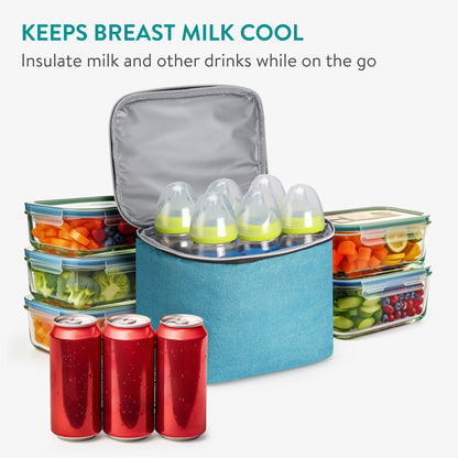 Navaris Turquoise Insulated Cooler Bag for Baby Bottles, Beverages, Breastmilk with Ice Pack