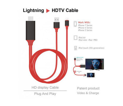 Universal Lightning to HDMI HDTV AV Adapter Cable 2m for iOS Red