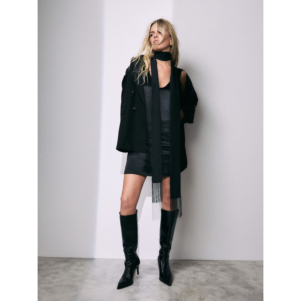 Elegant Black Forever Comfort Skinny Heeled Knee High Boots with Buckle Detail