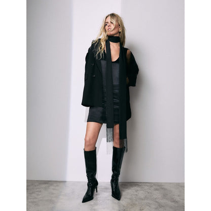 Elegant Black Forever Comfort Skinny Heeled Knee High Boots with Buckle Detail