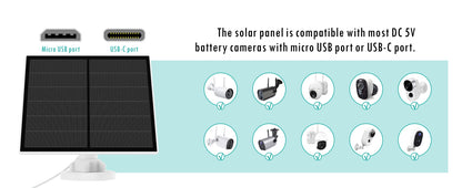 5W Solar Panel Charger for Outdoor Security Camera - Continuous Power & IP65 Waterproof