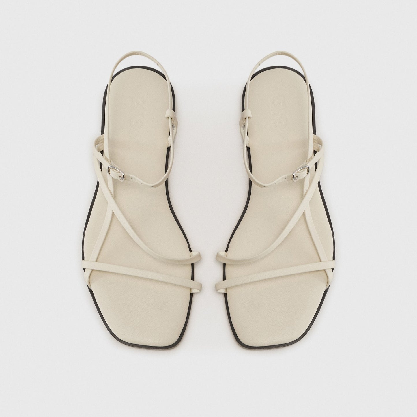 Zign Women's Off-White Leather Flat Strappy Sandals with Adjustable Buckle Chic