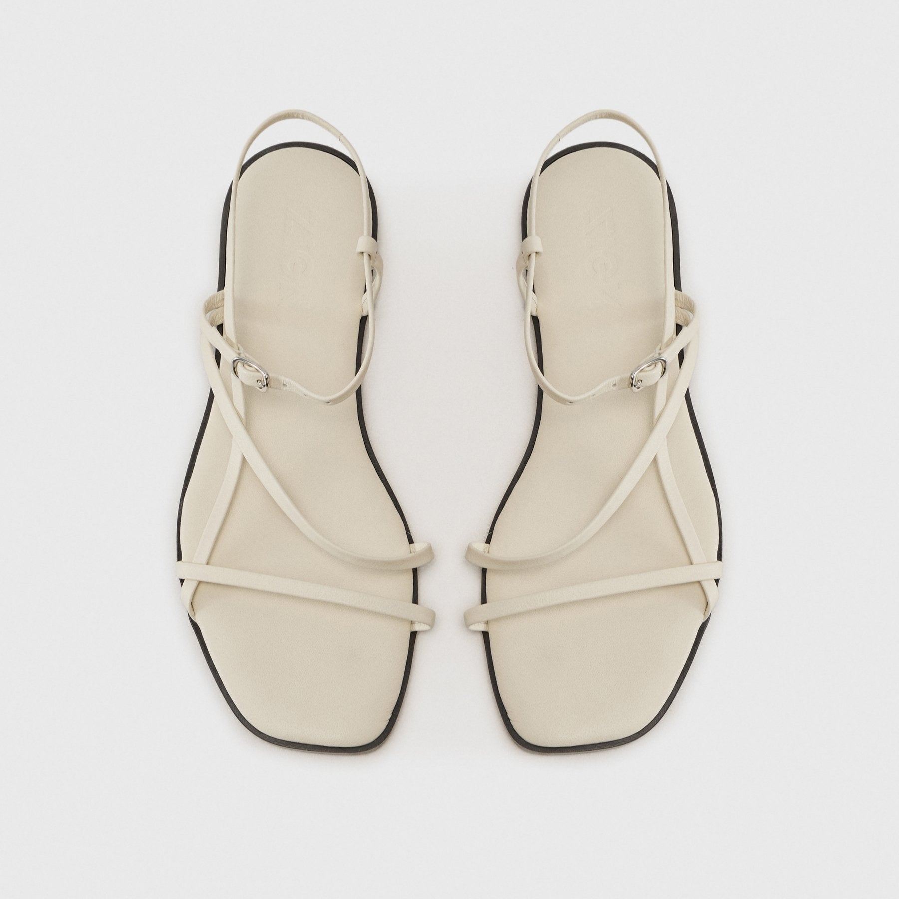 Zign Women's Off-White Leather Flat Strappy Sandals with Adjustable Buckle Chic