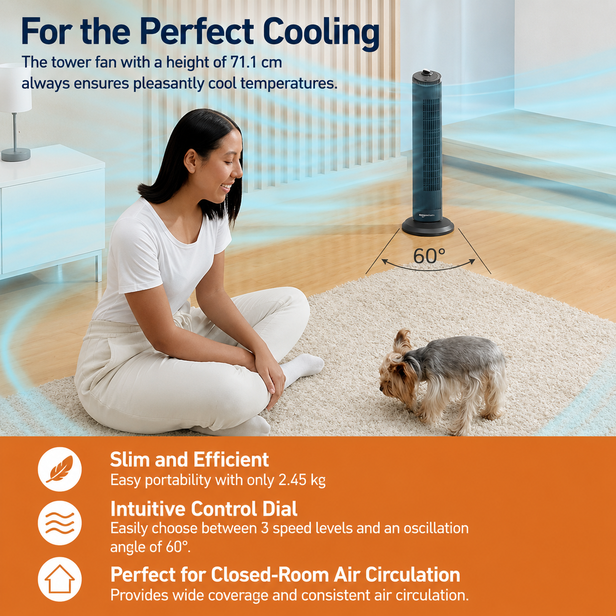Amazon Basics Oscillating Tower Fan - 3 Speeds