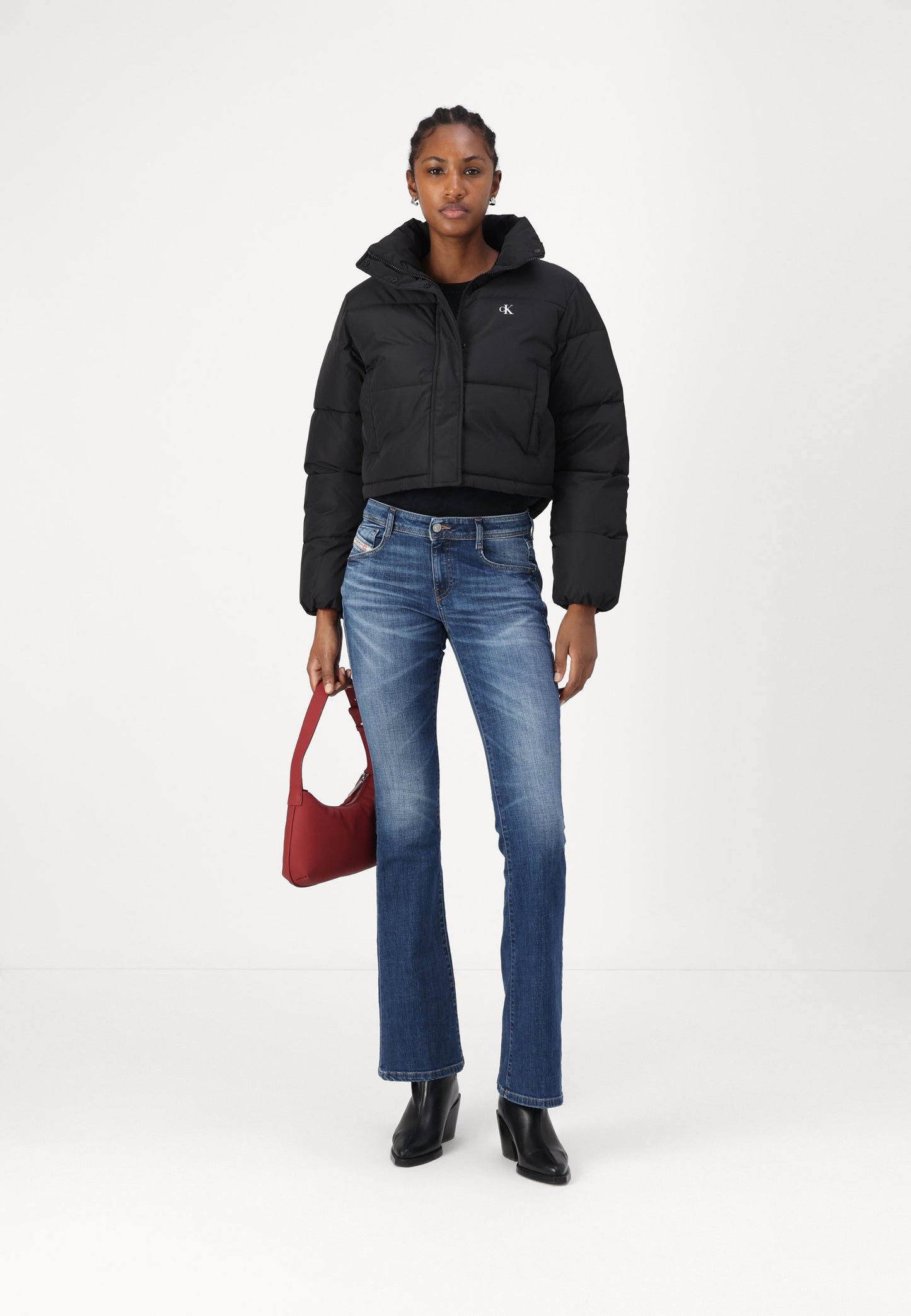 Calvin Klein Jeans Matte Cropped Puffer Winter Jacket - Stylish Black Warm Outerwear