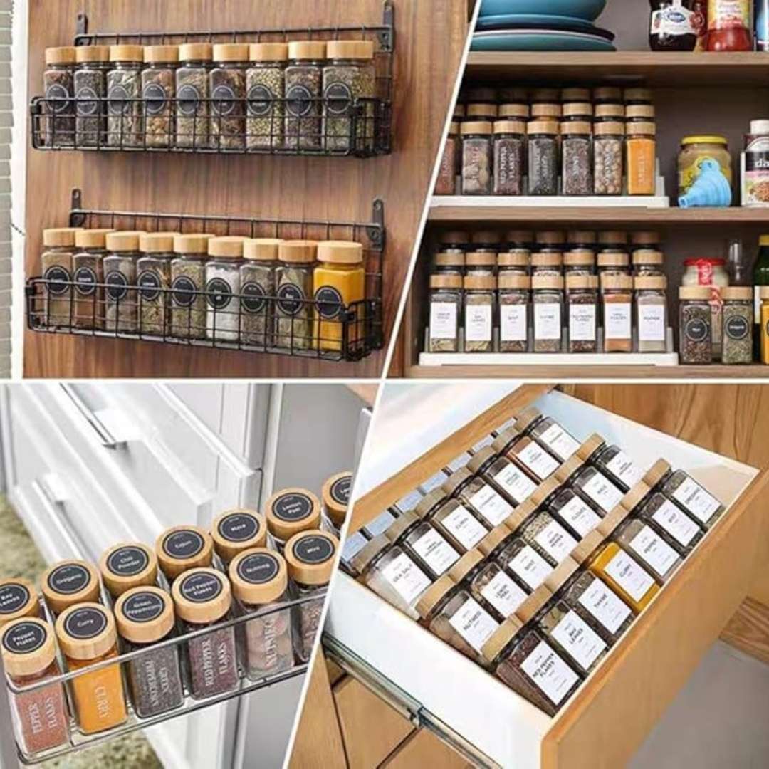 24-Piece Square Glass Spice Jar Set with Bamboo Lids