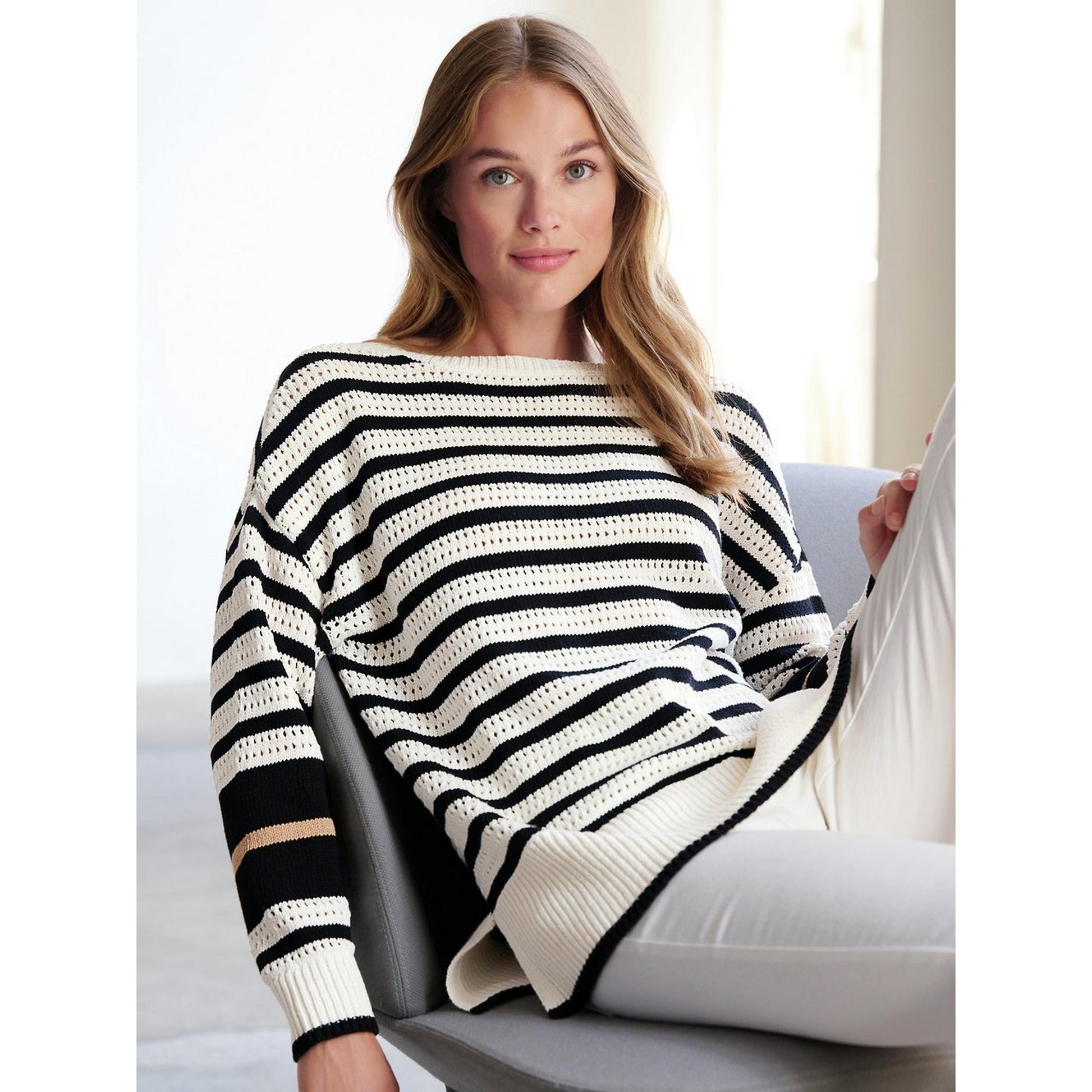 Elegant Basler Striped Knit Pullover for Women - Comfortable Cotton Blend Sweater