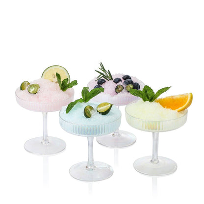 Iridescent Rainbow Coupe Glasses Set of Four – Hand‑Blown Cocktailware