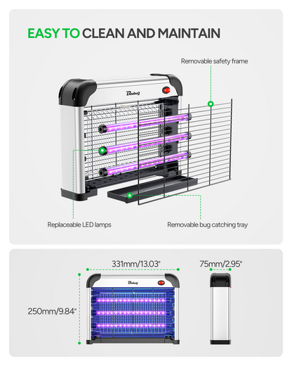 Buzbug Indoor LED Bug Zapper with 3800V Power, Dual Spectrum, 3 LED Lamps