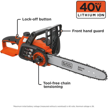 BLACK+DECKER 40V MAX 30 cm Cordless Chainsaw with Battery
