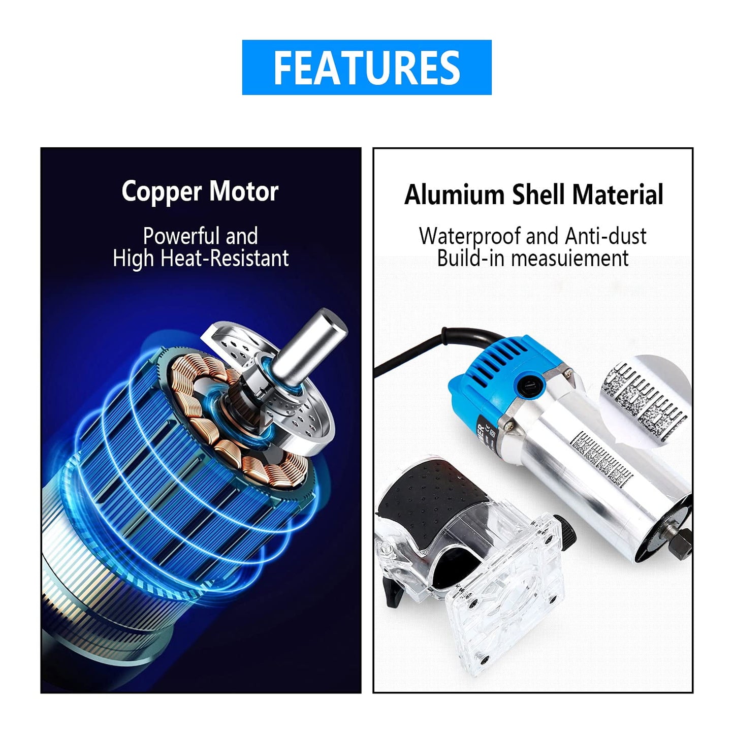 Faitaliicy Compact 800W Woodworking Trimmer Router Tool, 30000 RPM, 1/4-inch Collet