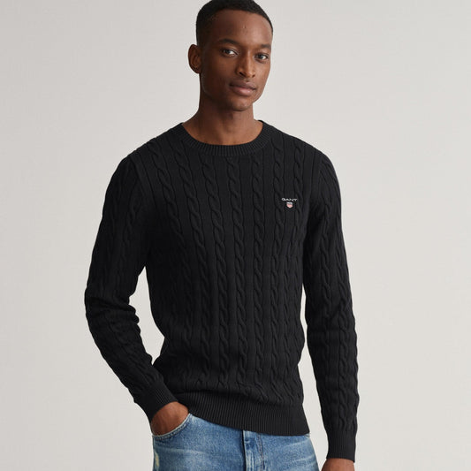 GANT Men's Premium Cotton Cable Knit Crew Neck Sweater – Classic Warm Style