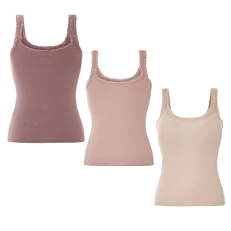 esmara Women's Ribbed Lace Top 3 Pack