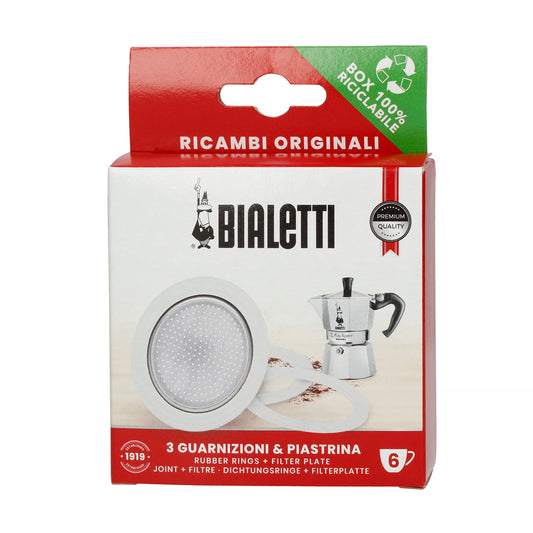 Bialetti Moka Pot 6-Cup Aluminum Coffee Maker Seals & Sieve Kit