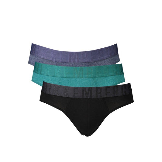Bikkembergs Men's Tonal Tri-Pack Briefs: Green, Blue, Black, Flexible Logo Waistband
