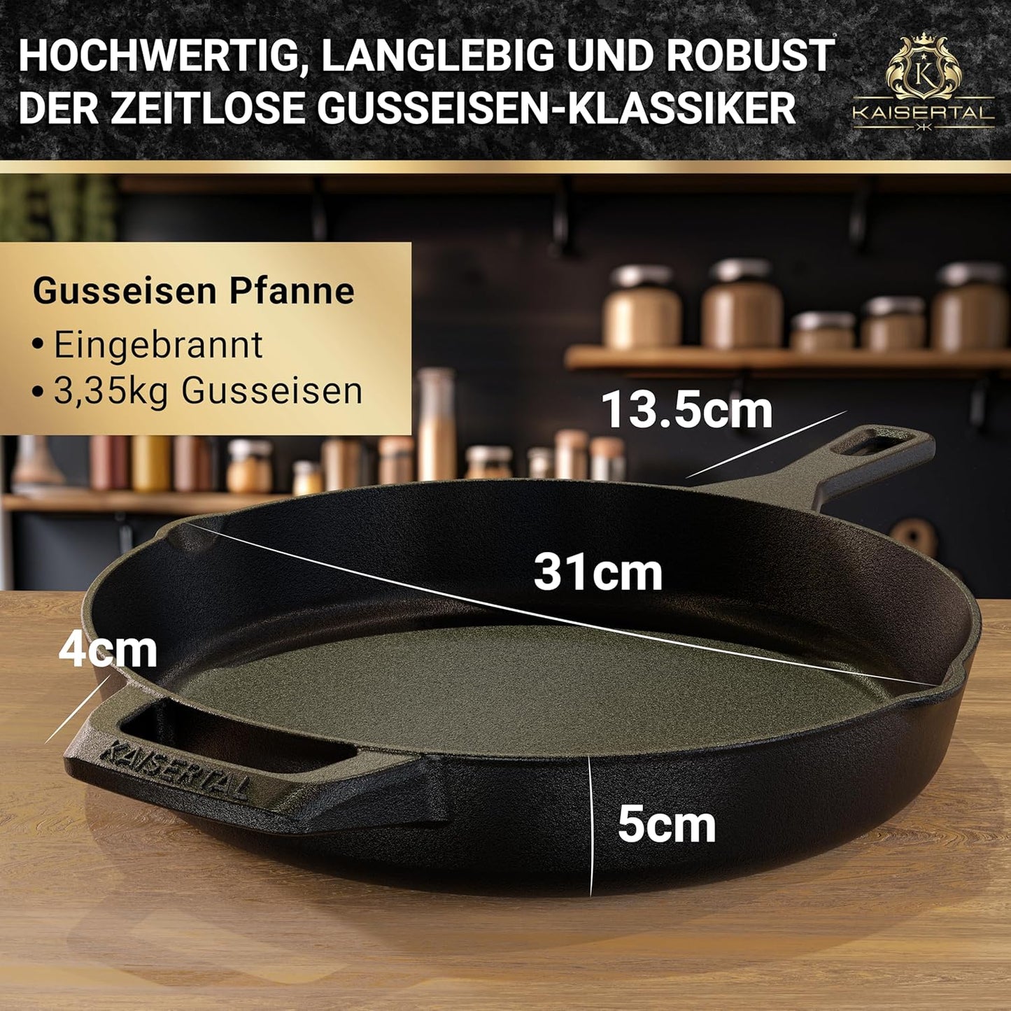 Durable Pre-Seasoned Cast Iron Frying Pan, 12-inch, Long Ergonomic Handle