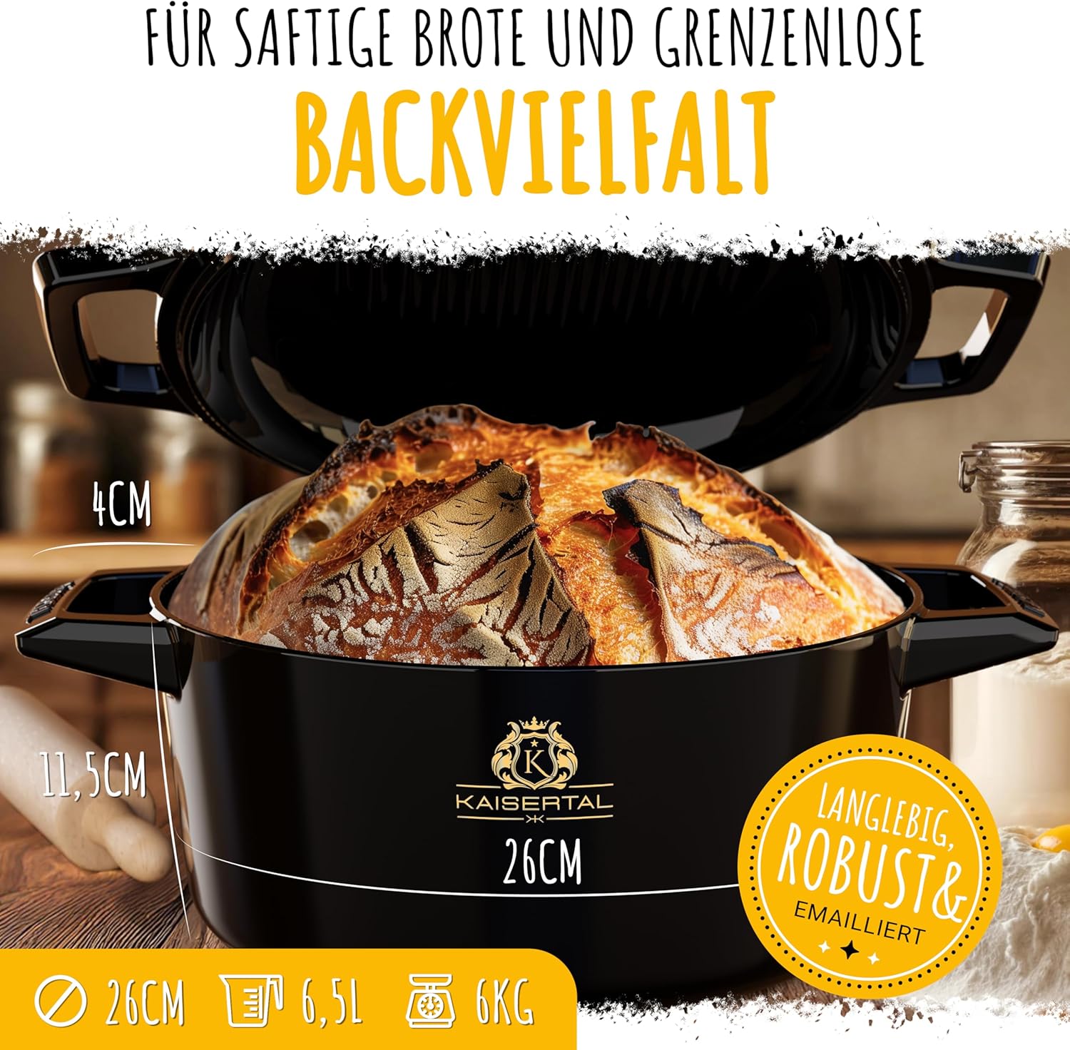 KAISERTAL Enameled Cast Iron Bread Baking Pot with Lid & Proofing Basket