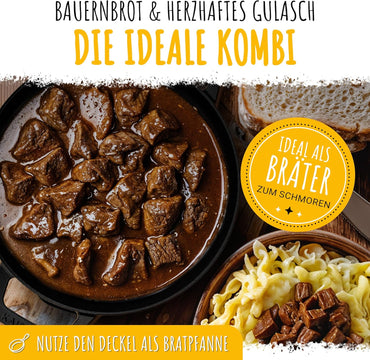 KAISERTAL Cast Iron Bread Baking Pot with Lid & Rattan Proofing Basket
