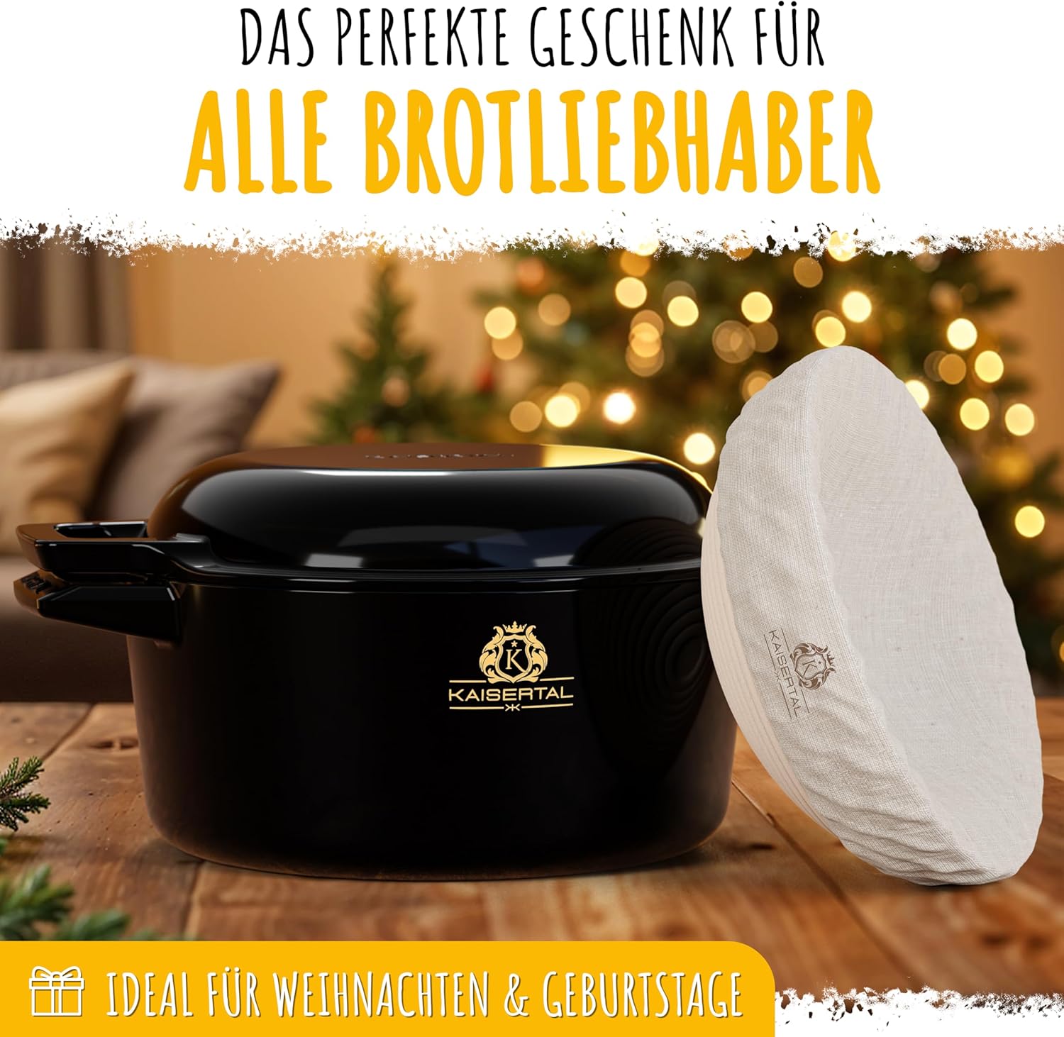 KAISERTAL Enameled Cast Iron Bread Baking Pot with Lid & Proofing Basket