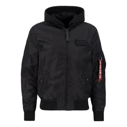 Black jacket with a red patch on a white background