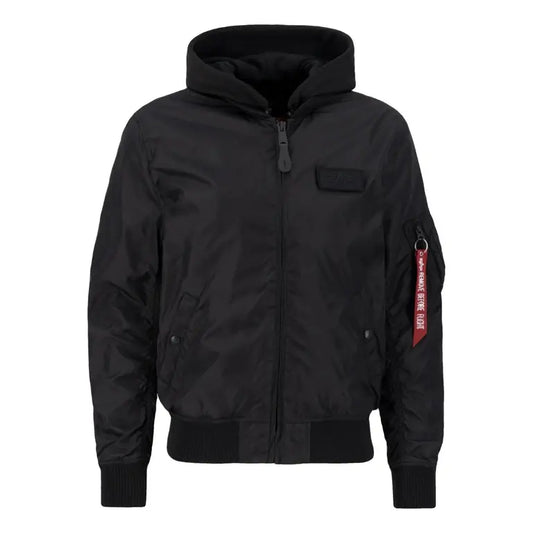 Black jacket with a red patch on a white background