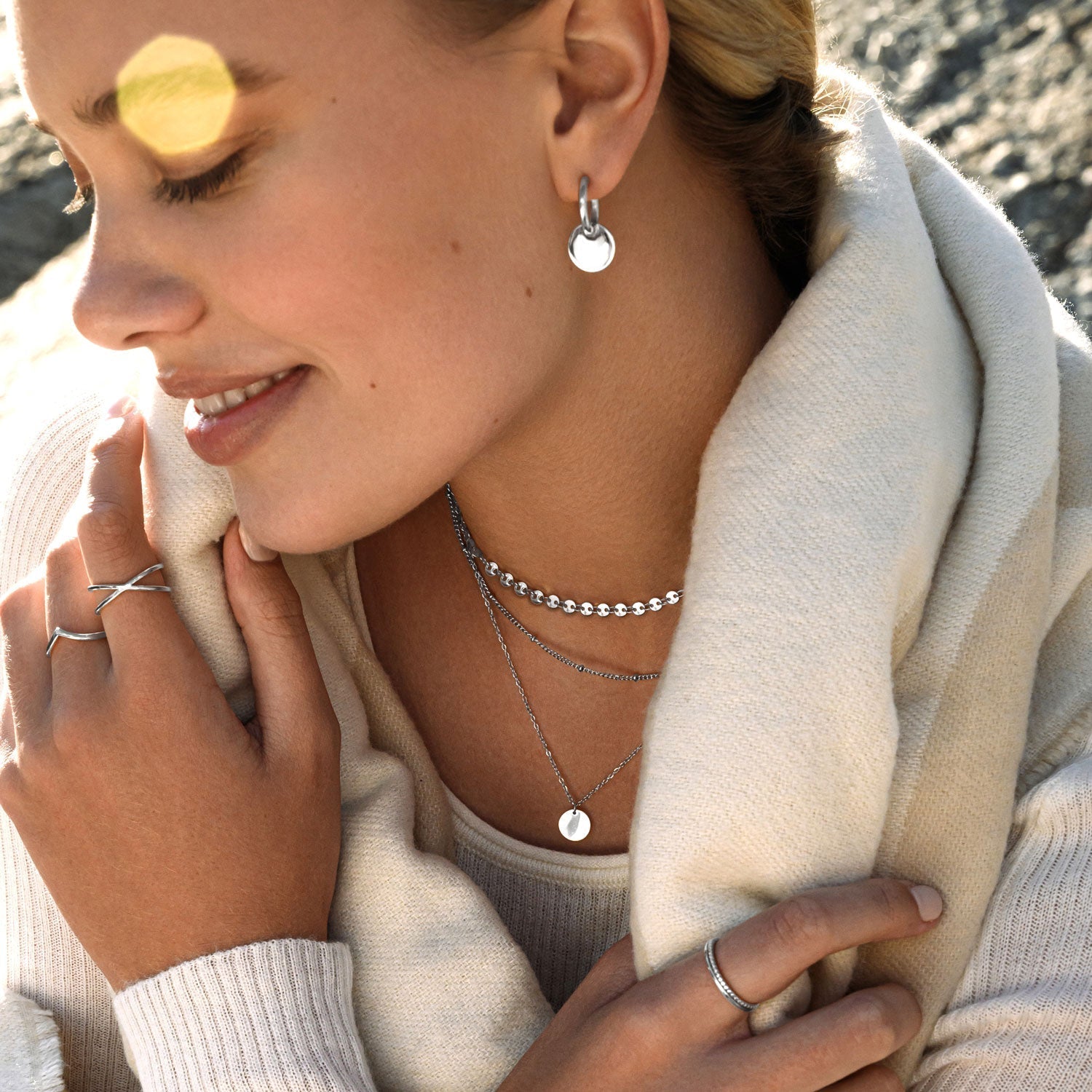 Silver Boho Necklace Set with Stainless Steel Chain