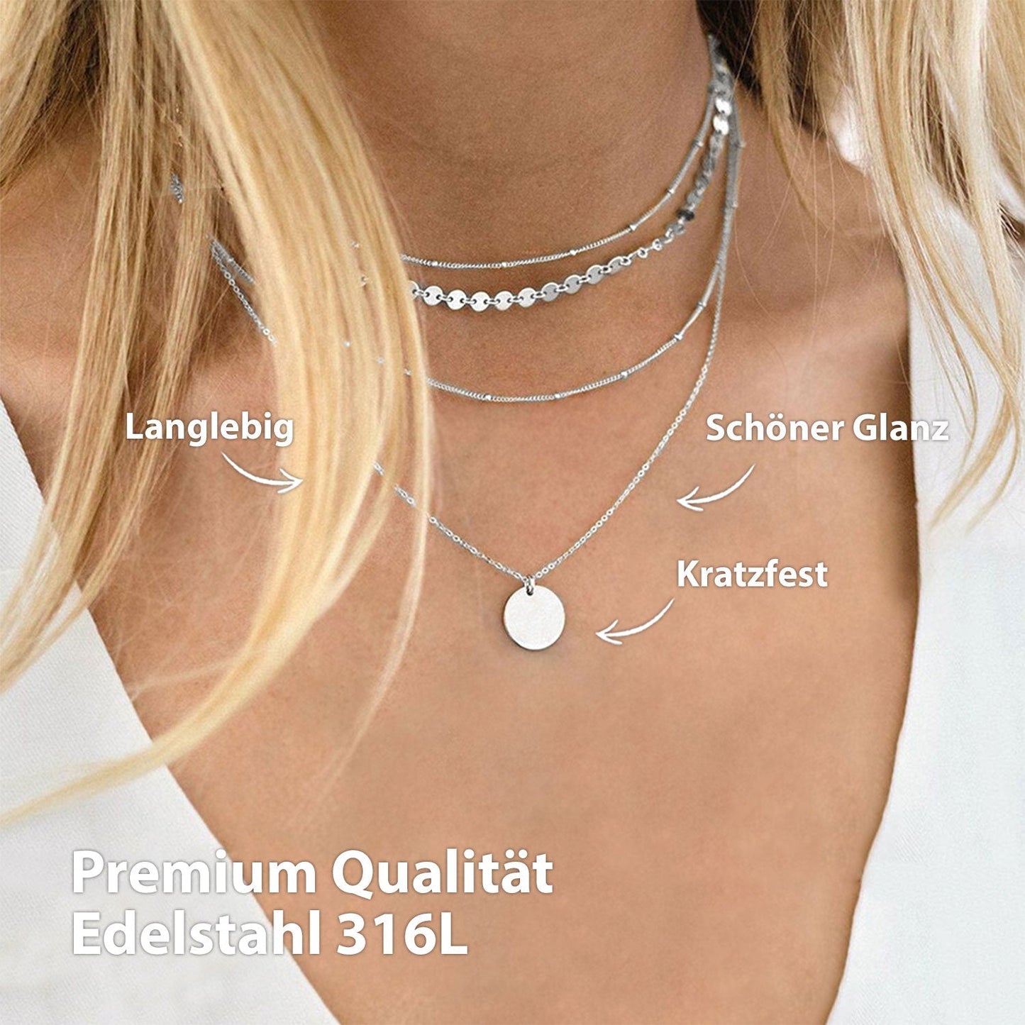 Silver Boho Necklace Set with Stainless Steel Chain