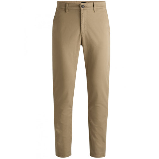 BOSS Men's Beige Tapered Chino Trousers - Regular Fit Stretch Cotton