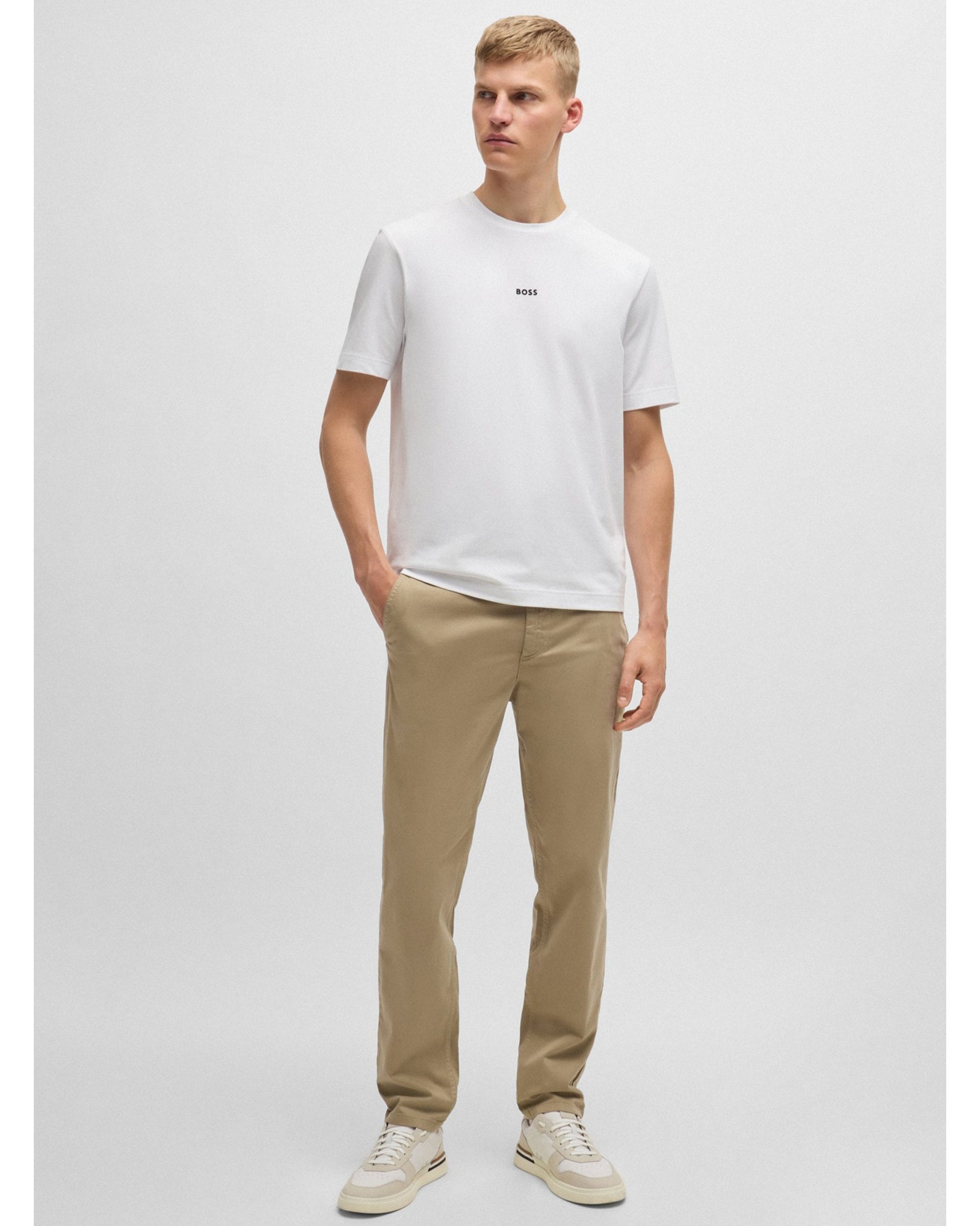 BOSS Men's Beige Tapered Chino Trousers - Regular Fit Stretch Cotton