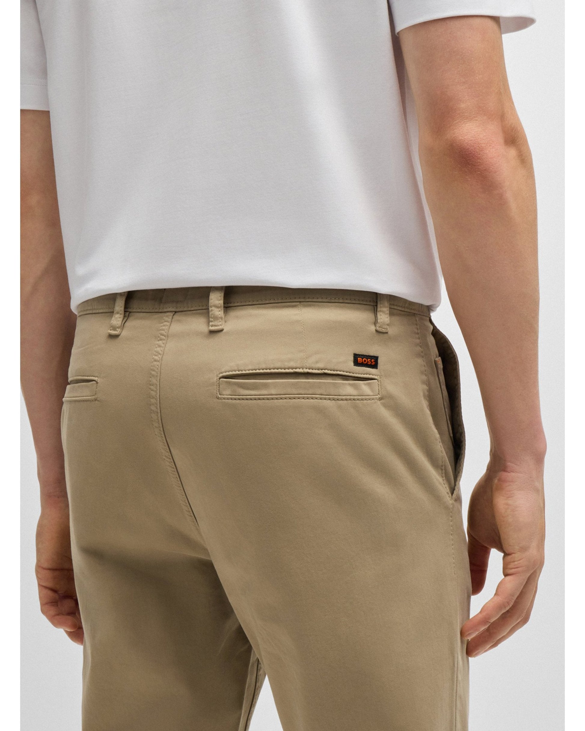 BOSS Men's Beige Tapered Chino Trousers - Regular Fit Stretch Cotton