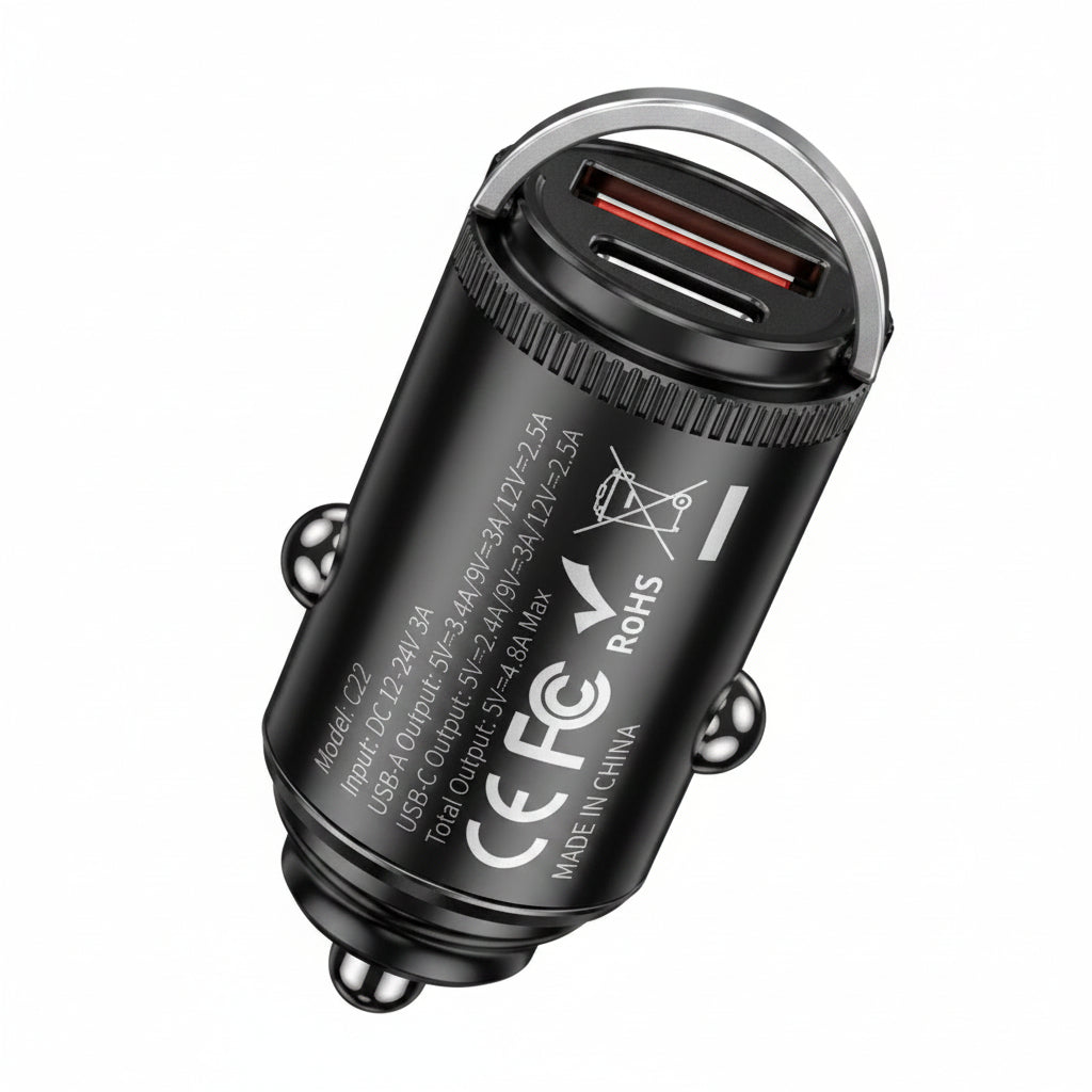 Huanix USB C PD Car Charger 27W + QC 3.0 Dual USB Super Fast Charger Zinc Alloy Mini Ignition Module Steel