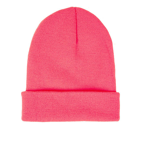 Vibrant Neon Pink Ribbed Knit Beanie Hat for Women - Cozy & Stylish