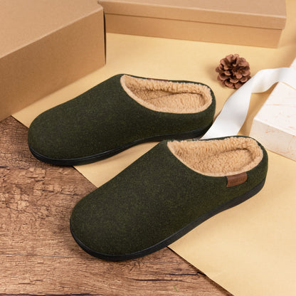 VeraCosy Men's Wool Felt Memory Foam Slippers with Fuzzy Sherpa Lining