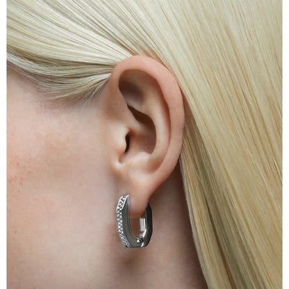Swarovski Dextera Small Octagonal White Rhodium Plated Crystal Hoop Earrings
