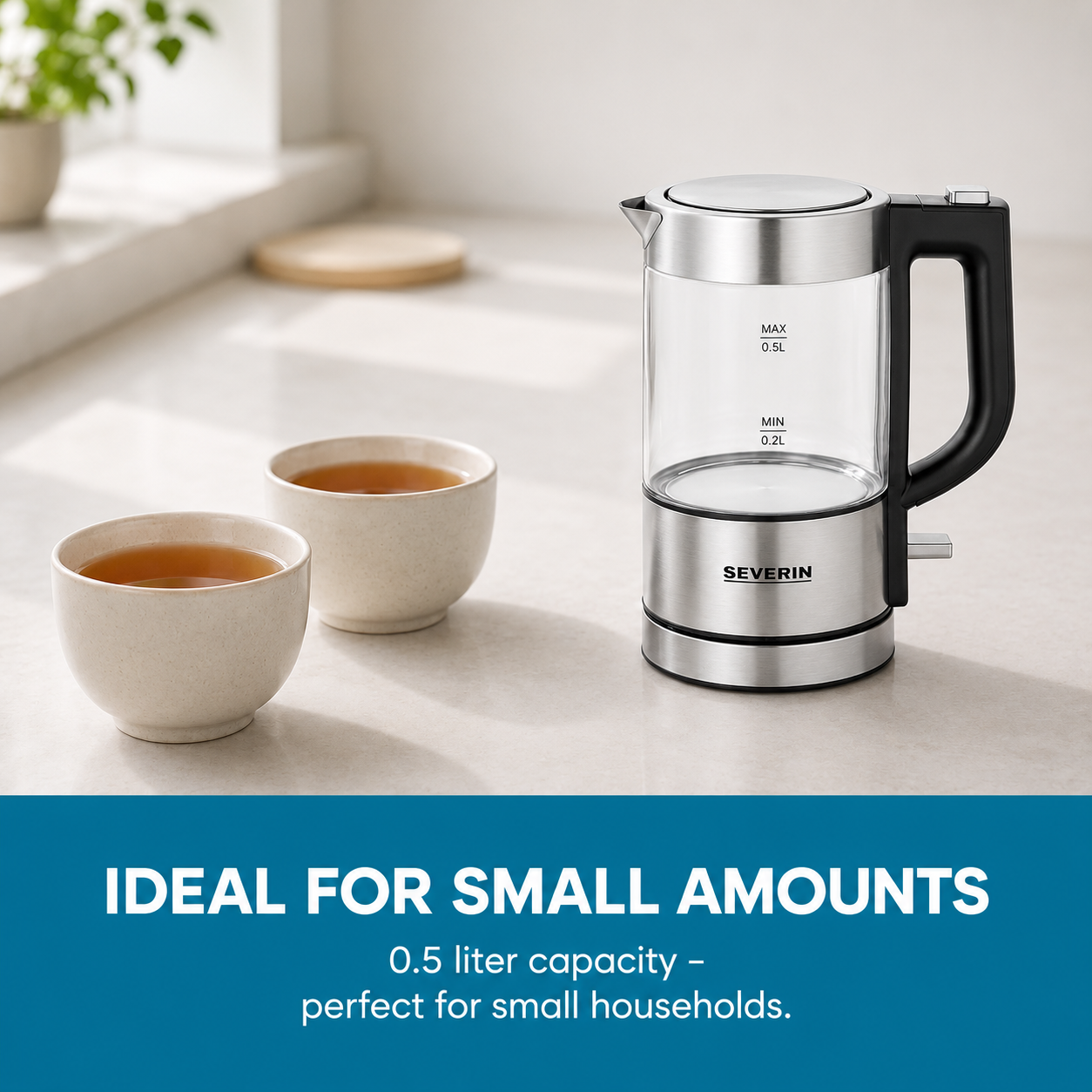 SEVERIN WK3472 Mini Glass Kettle 0.5 L Stainless-Steel