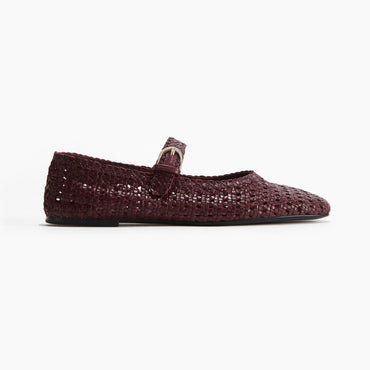 Elegant Burgundy Leather Mary Jane Flats for Women with Braided Design