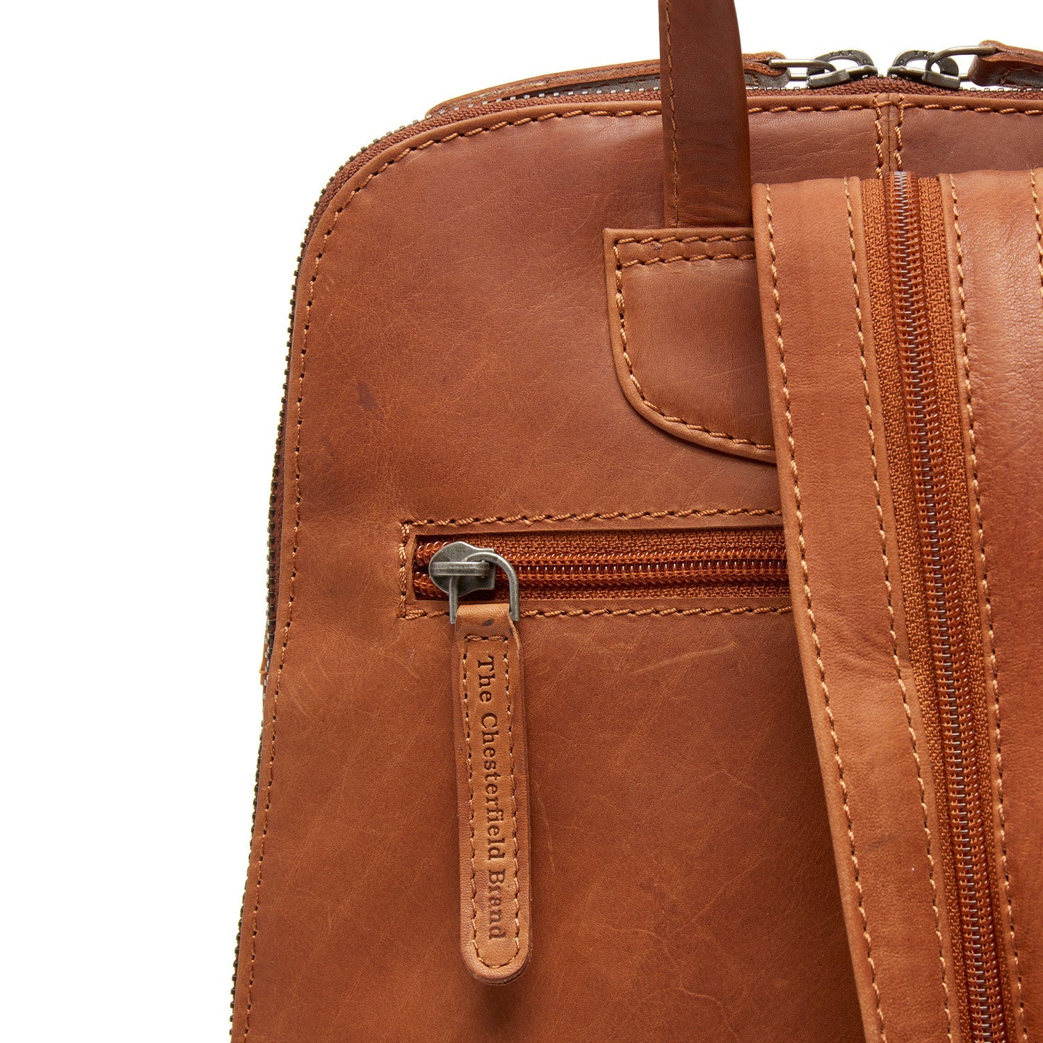 Cognac Leather Backpack Vivian - Wax Pull‑Up, Spacious, Premium Travel Bag