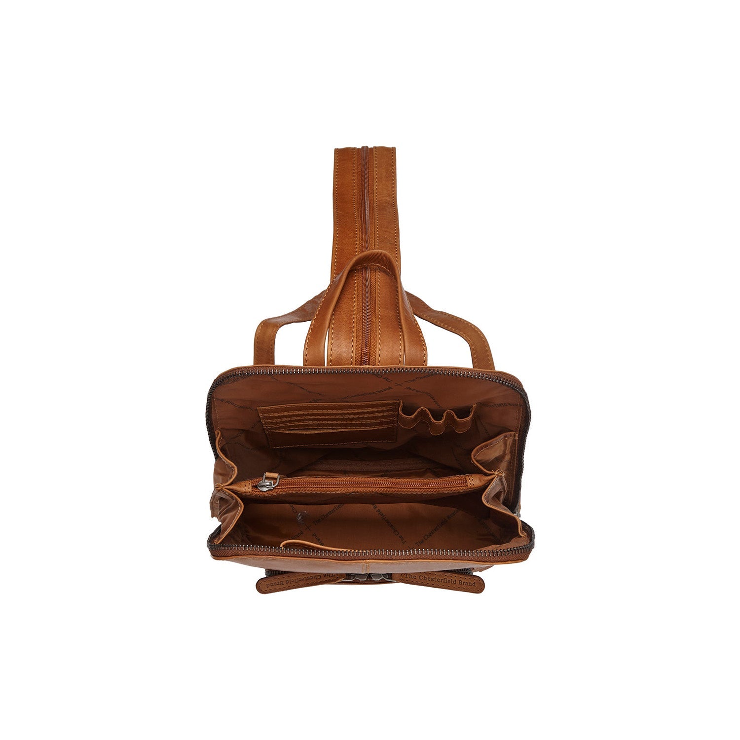 Cognac Leather Backpack Vivian - Wax Pull‑Up, Spacious, Premium Travel Bag