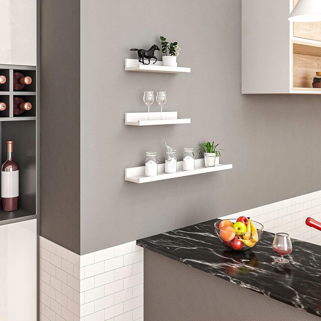 WOLTU Modern White Floating Wall Shelves Set, 3 Piece Display Ledges