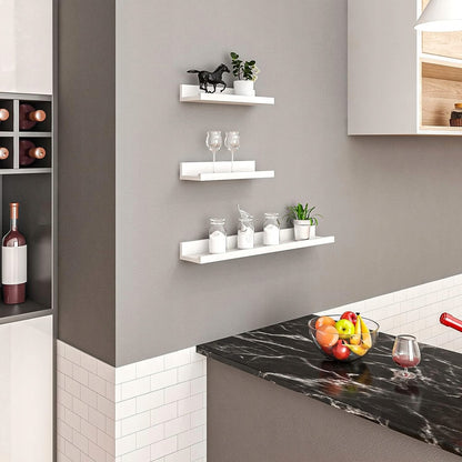 WOLTU Modern White Floating Wall Shelves Set, 3 Piece Display Ledges