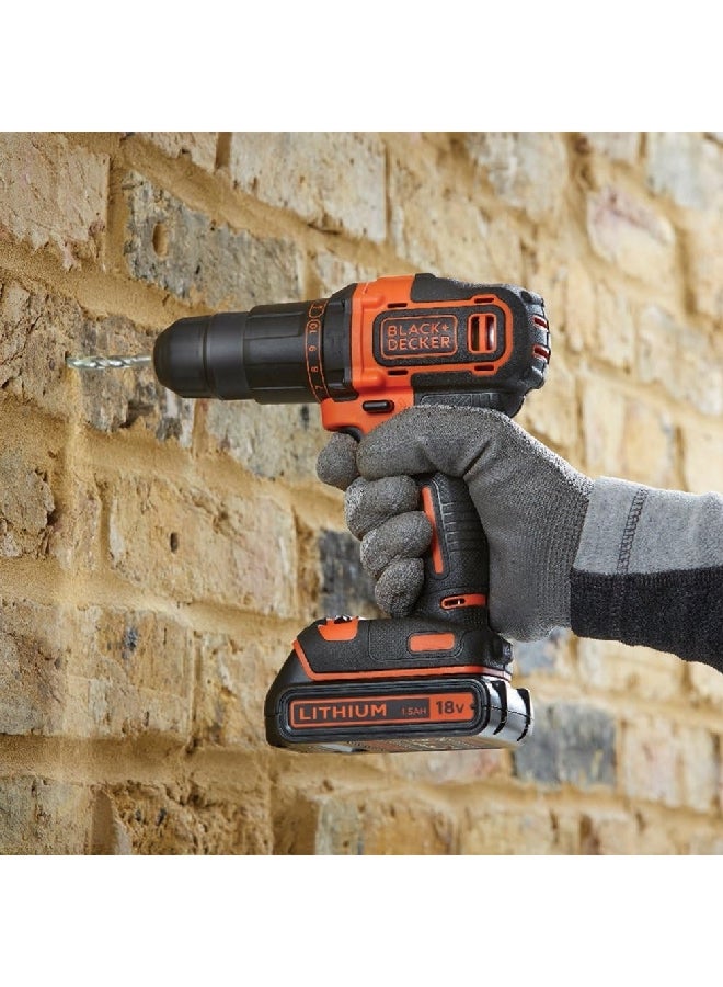 BLACK+DECKER 18V Cordless 2-Speed Combi Hammer Drill Kit with Battery