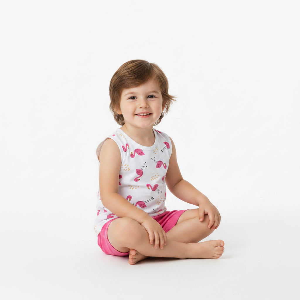Girls' Sleeveless Pajamas Shorts 100% Cotton Flamingos 98/104 2-4Y
