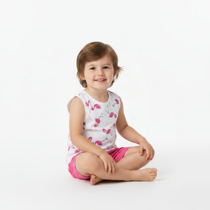 Girls' Sleeveless Pajamas Shorts 100% Cotton Flamingos 98/104 2-4Y