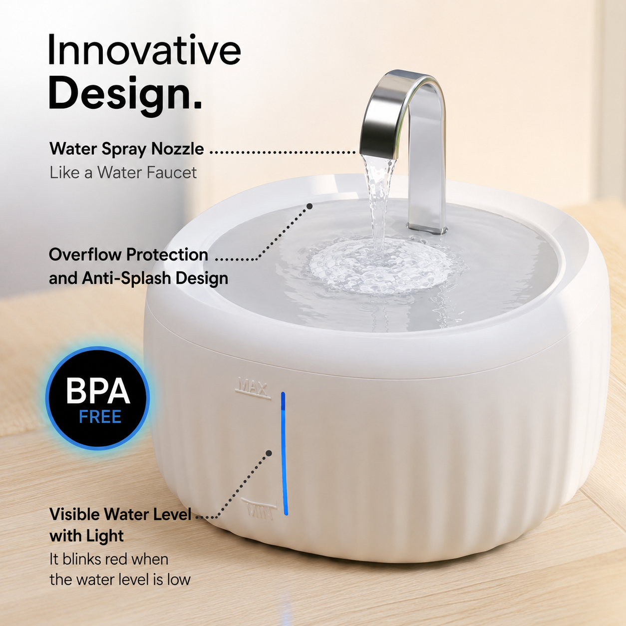 PrettyPaw Aqua Flow Cat Water Fountain 3L BPA-Free with LED and Carbon Filter