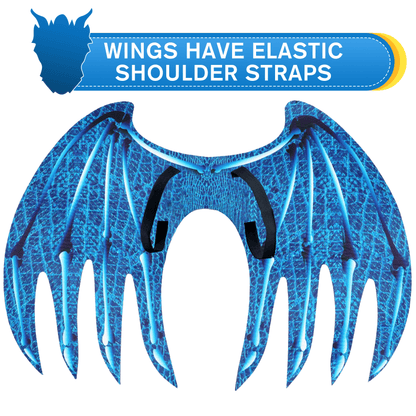 Blue Kids Dragon Costume 3‑Piece Jumpsuit with Wings & Mask
