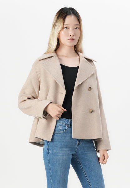 Chic Selected Femme SLFALMA Sandshell Double-Breasted Wool Blend Short Coat Jacket